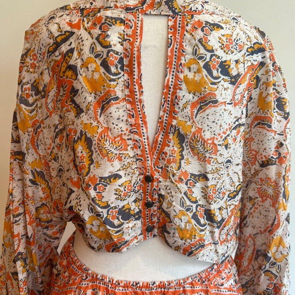 Free People Silver Sun‎ Cutout Print Dress size large orange ivory boho EUC - Picture 12 of 16